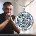 wholesale 925 Sterling Silver Abalone Shell Pentagram Compass Pendant Necklace  for Women-0-4