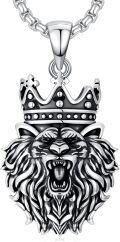 wholesale 925 Sterling Silver Lion King Crown Pendant Necklace Mens s 24 Chain-0-0