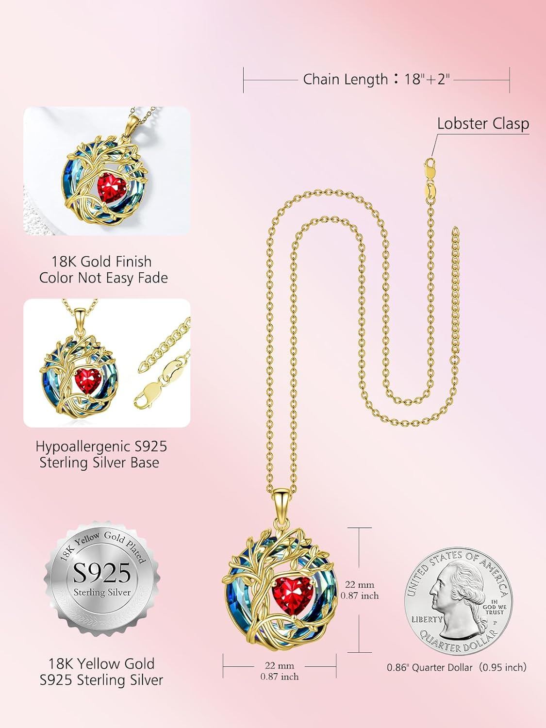 Yellow Gold Plated Tree Pendant Necklace