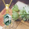 wholesale Gold-Plated 925 Sterling Silver Square Cut Moss Agate Pendant Necklace - Natural Green Gemstone Jewelry-0-2