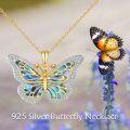 wholesale 925 Sterling Silver Blue Abalone Shell Butterfly Pendant Necklace with CZ Accents for Women Girls s 24 Chain Length-0-4