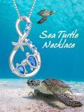 wholesale 925 Sterling Silver Blue Topaz Starfish Sea Turtle Pendant Necklace-0-1