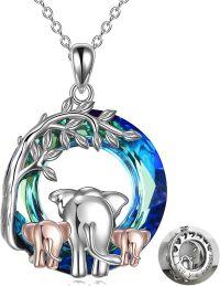wholesale 925 Sterling Silver Blue Purple Crystal Elephant Family Necklace Gift for Women-blue-three elephants necklace