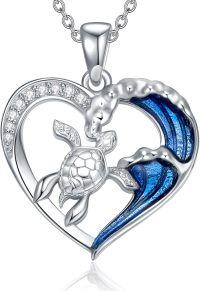 wholesale 925 Sterling Silver Heart-Shaped Blue Enamel Turtle Pendant Necklace for Women-Style A