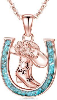 wholesale Sterling Silver Stone Western Cowboy Horseshoe Necklace Cowgirl Gift-Cowboy Boot-Rose Gold