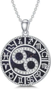 wholesale Sterling Silver Blue Sandstone 12 Zodiac Constellation Necklace for Women Men-4.Cancer（6.21-7.22）