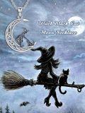 wholesale 925 Sterling Silver Halloween Witch Cat Crescent Moon Pendant Necklace-0-5
