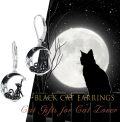 wholesale 925 Sterling Silver Black Cat Crescent Moon Leverback Drop Earrings-0-4