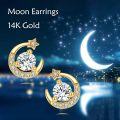 wholesale 14K Gold Crescent Moon & Star CZ Stud Earrings for Women - Birthday/Christmas Gifts-0-2
