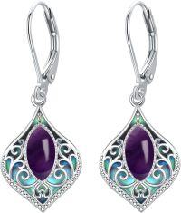 wholesale Sterling Silver Moonstone Abalone Shell Filigree Teardrop Dangle Earrings-Amethyst