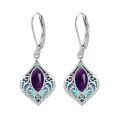 wholesale 925 Sterling Silver Opal & Abalone Shell Filigree Teardrop Dangle Earrings-0-5