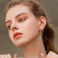 wholesale 14K Solid Gold Turquoise Threaded Earrings, Hypoallergenic Nickel-Free, Elegant Gift for Her-0-2