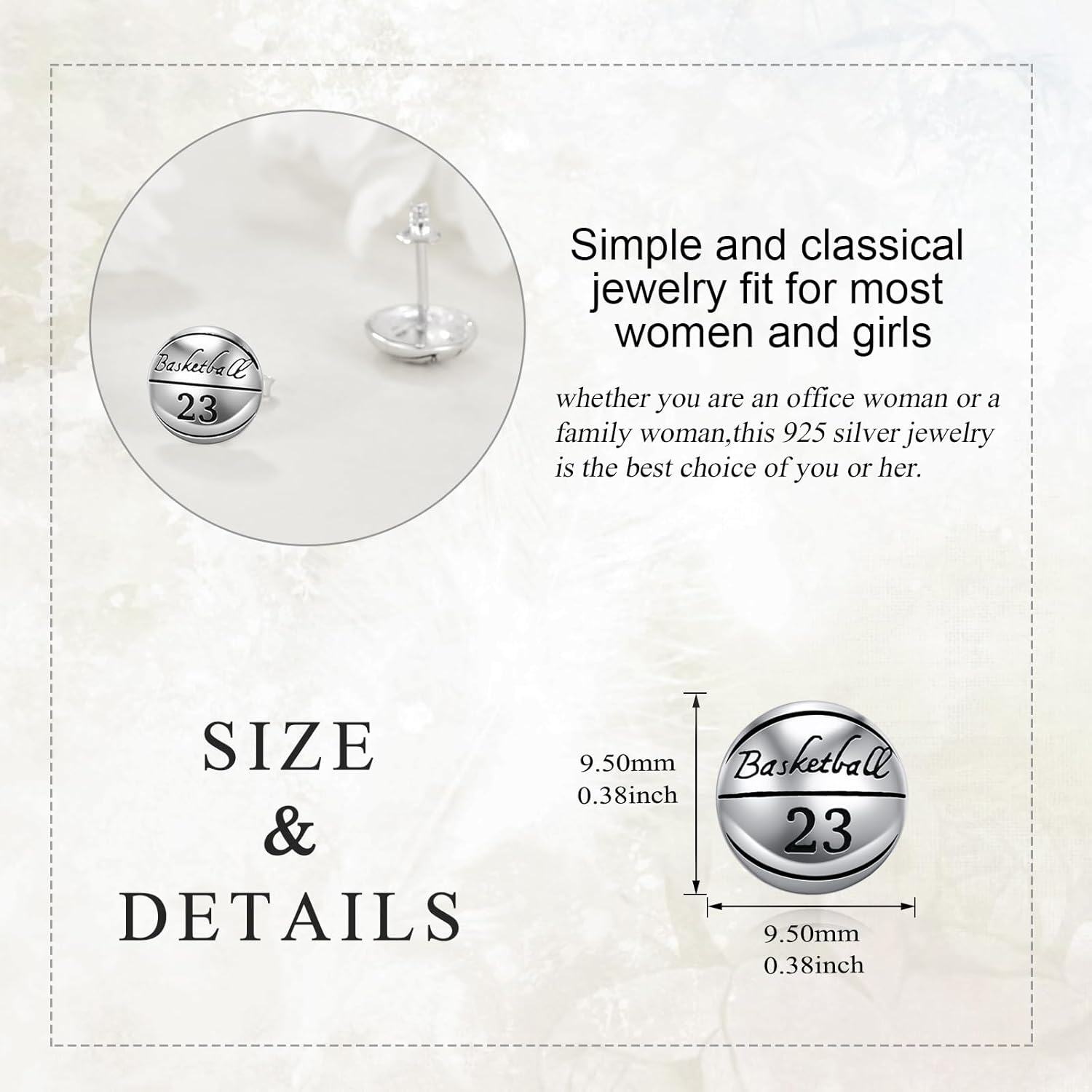 925 Sterling Silver Basketball 23 Stud Earrings Sporty Gift for Her-0-4