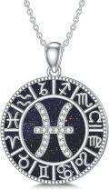 wholesale Sterling Silver Blue Sandstone 12 Zodiac Constellation Necklace for Women Men-0-5