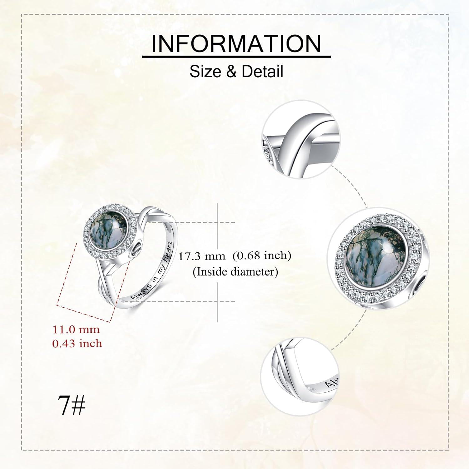 Sterling Silver Lotus Moss Agate Urn Ring for Women s Ashes-0-4