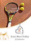 wholesale 925 Sterling Silver Metal Sporty Heart-Shaped Tennis Player Pendant Necklace with Never Give Up Inscription - Gifts for Women-0-5
