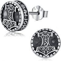 wholesale 925 Sterling Silver 925 Norse Triskele Spiral Compass Stud Earrings-Viking Thor Hammer