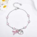 wholesale 925 Sterling Silver Pink Cat's Eye & Heart Charm Breast Cancer Awareness Bracelet-0-3