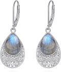 wholesale 925 Sterling Silver Labradorite Teardrop Filigree Leverback Earrings-0-0