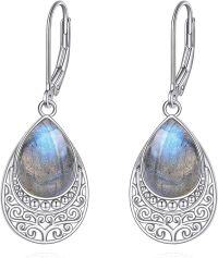wholesale 925 Sterling Silver Labradorite Teardrop Filigree Leverback Earrings-G-filigree labradorite