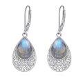 wholesale 925 Sterling Silver Labradorite Teardrop Filigree Leverback Earrings-0-0