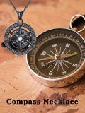 wholesale Black  Compass Necklace with Cubic Zirconia Centerstone - Travel Talisman Pendant for Men & Women-0-1