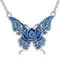 wholesale 925 Sterling Silver Blue Rose Butterfly Pendant Necklace for Women-0-0
