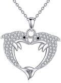 wholesale 925 Sterling Silver Dolphin Heart Pendant Necklace for Women-0-0