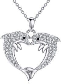 wholesale 925 Sterling Silver Dolphin Heart Pendant Necklace for Women-Dolphin