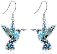 wholesale 925 Sterling Silver Abalone Shell Inlay Hummingbird Drop Earrings for Women-Hummingbird