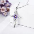 wholesale 925 Sterling Silver Floral Cross Pendant Necklace w/ Pink Carnation & White Daisy Stones - Elegant Gift for Her-0-2