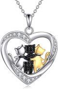 wholesale 925 Sterling Silver Heart-Shaped Multi-Cat Design Pendant Necklace with Cubic Zirconia Stones and Gold Plating for Cat Lovers-0-0
