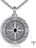 wholesale 925 Sterling Silver Compass Rose Pendant with Funnel and Cleaning Brush - Memorial Keepsake Jewelry for Ashes Cremation-0-0