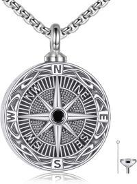 wholesale 925 Sterling Silver Compass Rose Pendant with Funnel and Cleaning Brush - Memorial Keepsake Jewelry for Ashes Cremation-Compass-B