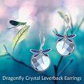 wholesale TOUPOP Dragonfly Earrings Crystal Leverback Earrings For Women Sterling Silver Dragonfly Dangle Drop Hook Earrings Crystal Jewelry Gifts For Christmas Birthday -0-5
