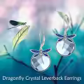 TOUPOP Sterling Silver Crystal Dragonfly Leverback Dangle Earrings-0-5