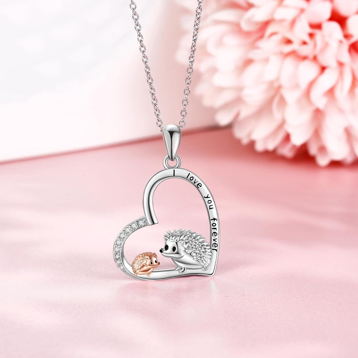 Sterling Silver Stone Animal Necklace for Women Heart Pendant Gift-0-2