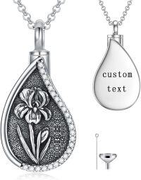 wholesale Sterling Silver Birth Flower Teardrop Urn Necklace for Ashes Memorial Jewelry-02-Iris-02-Iris-Custom