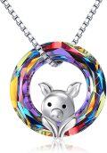 wholesale 925 Sterling Silver Rainbow Crystal Pig Pendant Necklace for Women and Girls Gifts-0-0