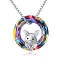 wholesale 925 Sterling Silver Cute Pig Pendant Necklace Rainbow Crystal Circle Women Jewelry-0-0