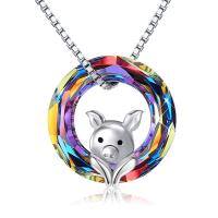 wholesale 925 Sterling Silver Cute Pig Pendant Necklace Rainbow Crystal Circle Women Jewelry-0.78\" Volcano Crystal