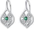 wholesale 925 Sterling Silver Emerald & Cubic Zirconia Four-Leaf Clover Drop Earrings for Women Irish Lucky Charm s-0-0