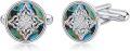 wholesale 925 Sterling Silver Obsidian Abalone Shell Celtic Cross Four Leaf Clover Cufflinks-0-0