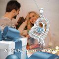 TOUPOP Sterling Silver Aquamarine Double Heart Pendant Necklace-0-2