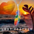 wholesale 925 Sterling Silver Rainbow Feather Necklace for Women Men Pride LGBTQ Jewellery Gift 48cm Chain Length-0-4