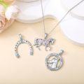 wholesale 925 Sterling Silver Pendant Necklaces - Horseshoe Unicorn Head & Running Horse Charms with Colorful Crystals and 18+2 Chains (Set of 3)-0-3