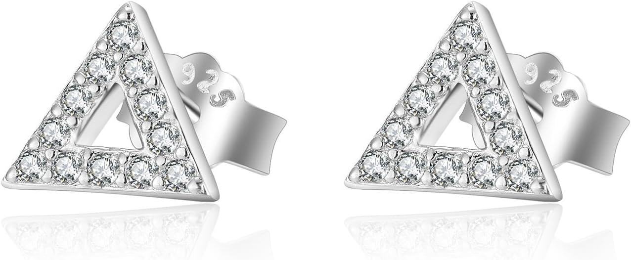 Sterling Silver Cubic Zirconia Triangle Earrings for Women Teens Dainty Gifts-0-0