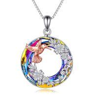 TOUPOP Sterling Silver Flower Stone Hummingbird Necklace Women Gift-undefined