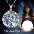 wholesale 925 Sterling Silver Abalone Shell Witch Moonstone Pendant Necklaces for Women Girls Magical Halloween Gift Ideas-0-5