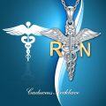 wholesale 925 Sterling Silver Caduceus Angel Wings RN Crystal Nurse Pendant Necklace-0-5
